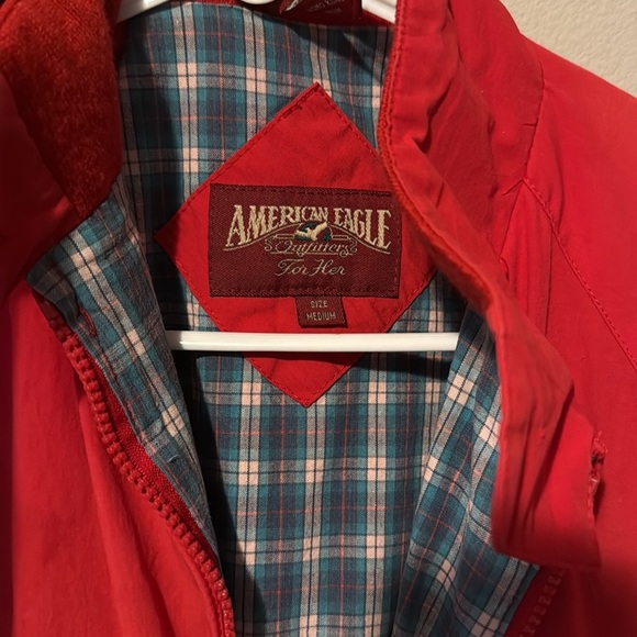 Vintage 80s American Eagle Barn Jacket Red Plaid Linging Pockets Zip FUC Flaw - Picture 3 of 16